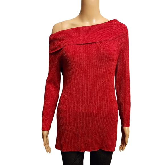 Cable & Gauge Sweaters - Red Sparkling Ribbed Sweater